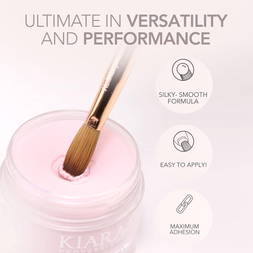 Kiara Sky All-In-One Powder dip-application scene demonstrates smooth, even coverage.