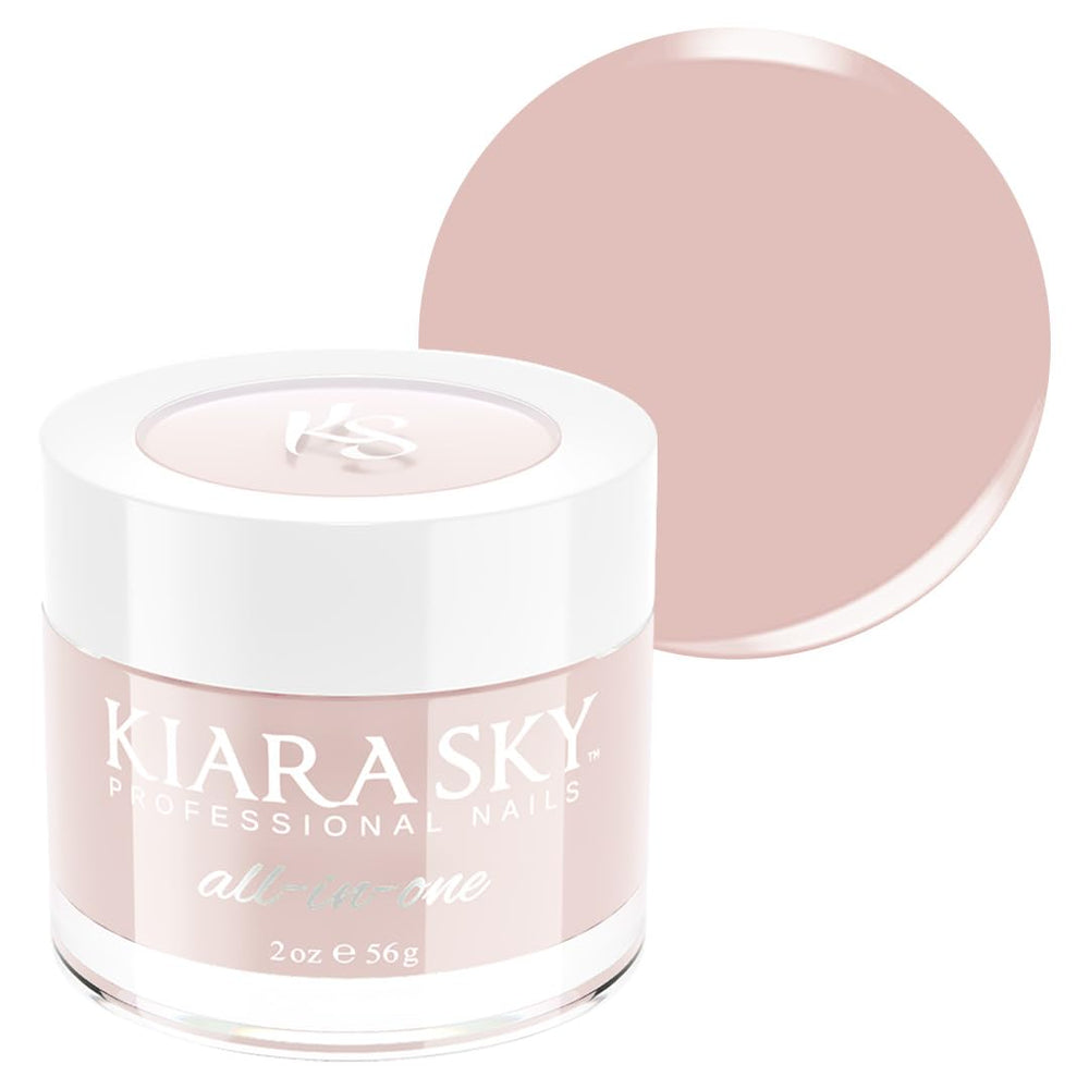 Kiara Sky All-In-One Powder Love Spell jar closeup showing a soft pink base for versatile nails.