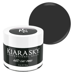 Kiara Sky Black Tie Affair jar with sleek jet black pigment for dramatic nails.