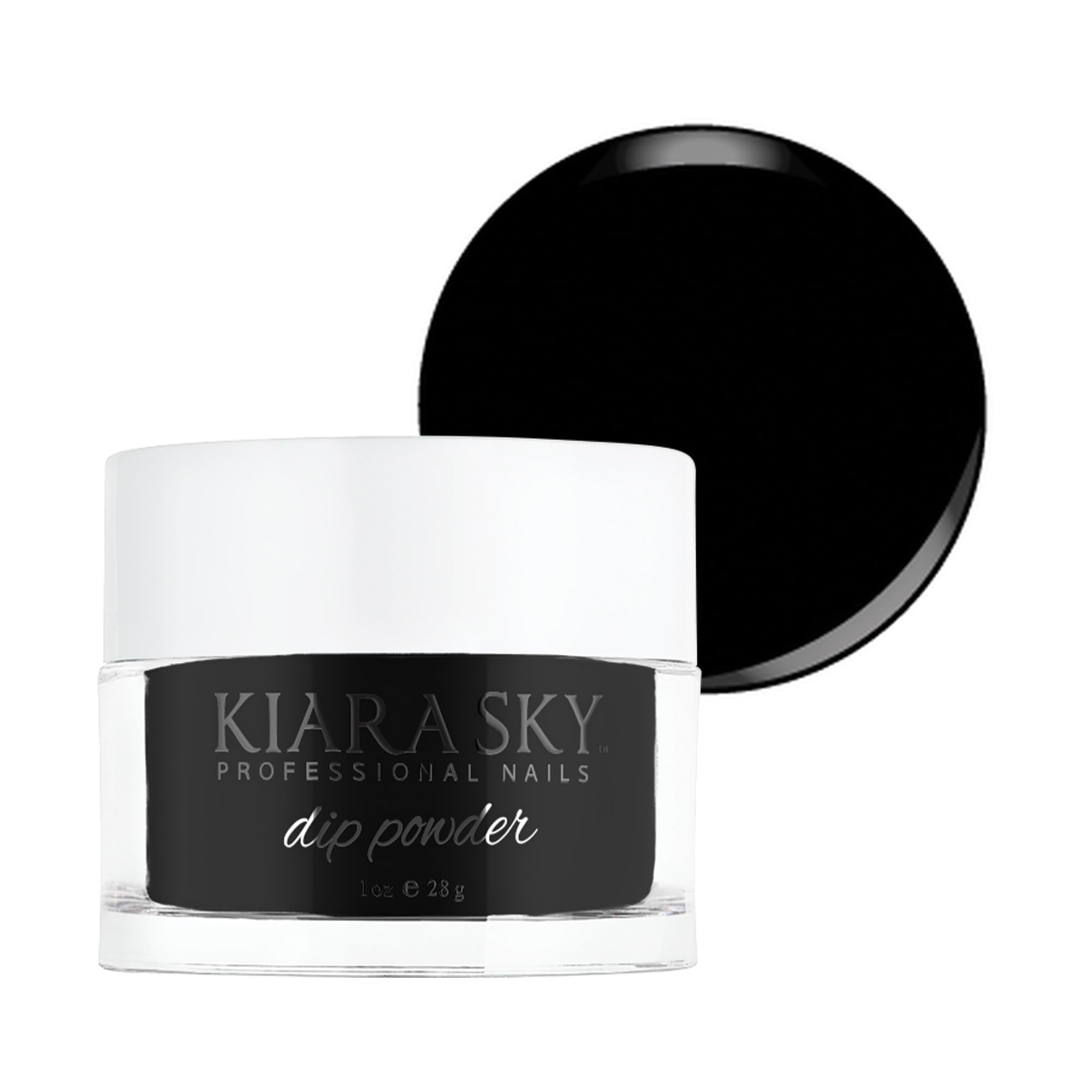 Kiara Sky Dip Powder Black to Black 1oz bottle with rich color.