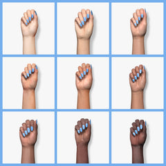 Kiara Sky blue tones nail application demonstrates smooth, even coverage.