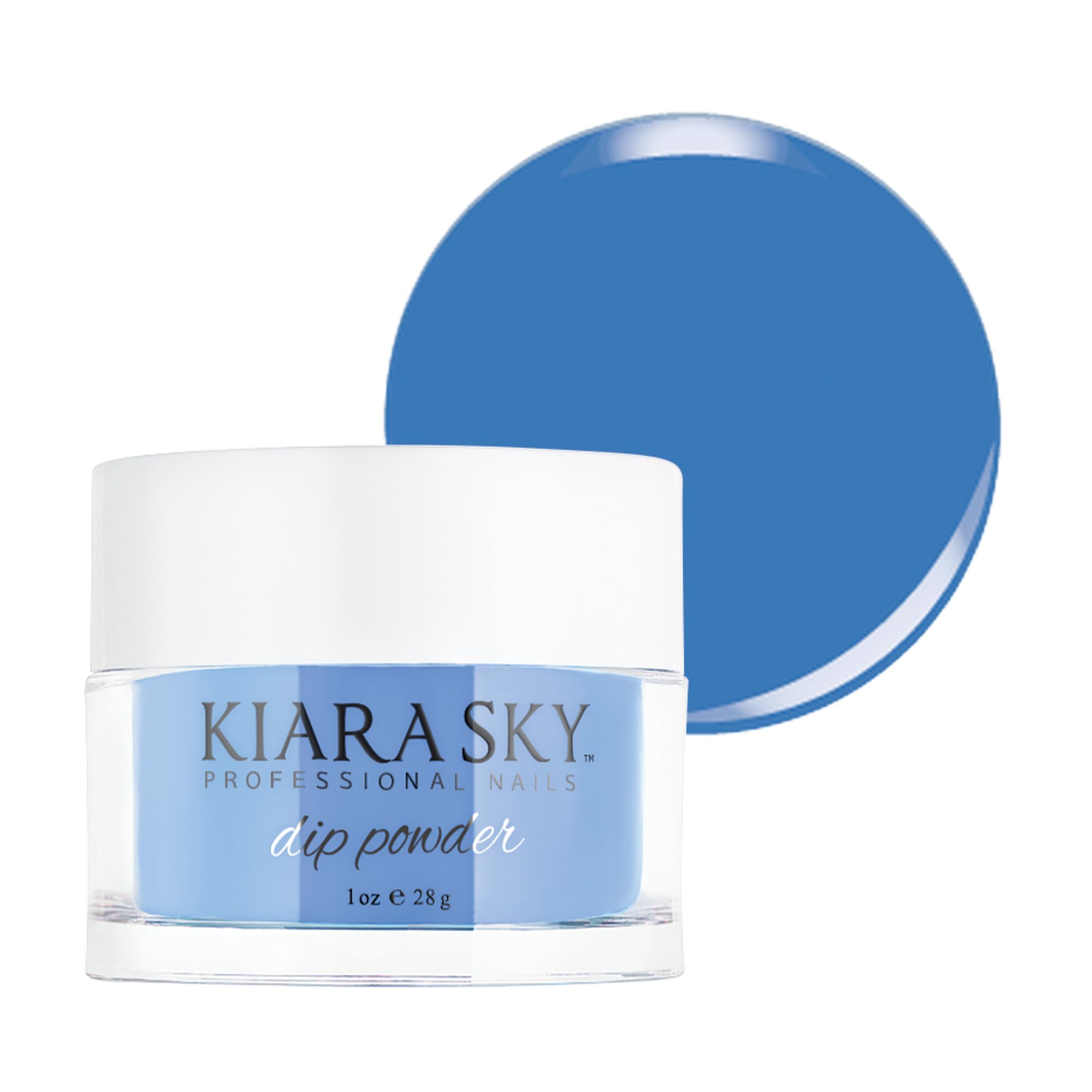 Kiara Sky Dip Powder Blue Tones Sky the Limit bottle and swatches demonstrate vivid payoff