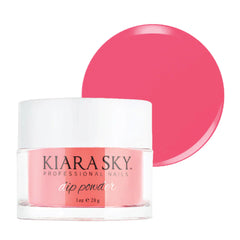 Kiara Sky Dip Powder Rag Doll swatches show vibrant coral tones for chic nails