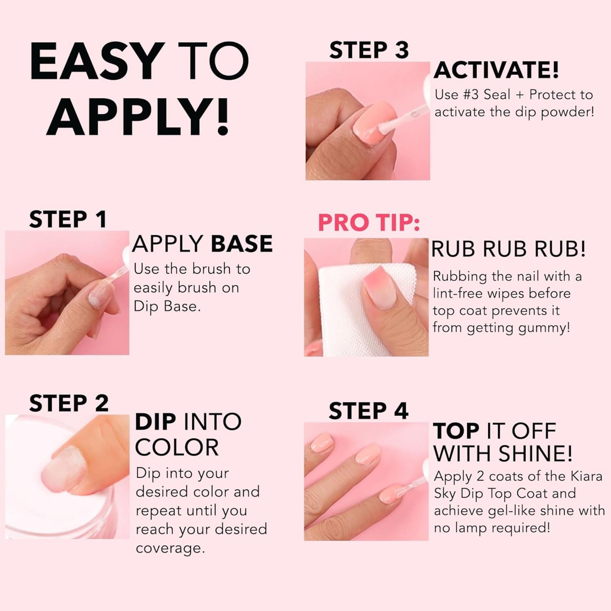 Kiara Sky Dip Powder Cruelty-Free USA Made signals ethical production and domestic manufacturing.