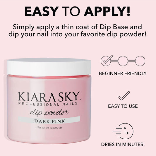 Kiara Sky dip powder closeup shows rich dark pink pigment for smooth application.