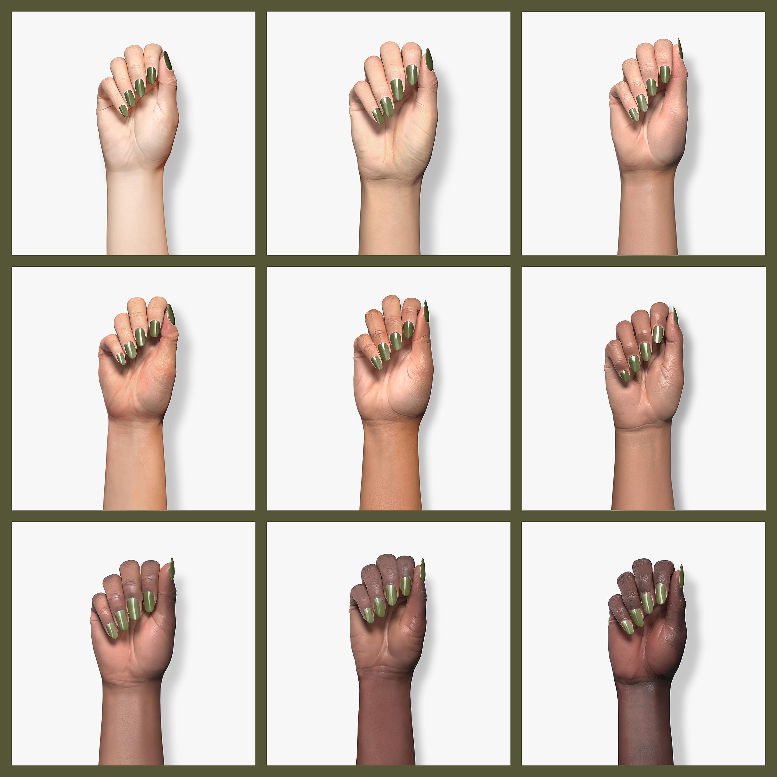 Kiara Sky Green Tones nail detail highlights a smooth, even finish.