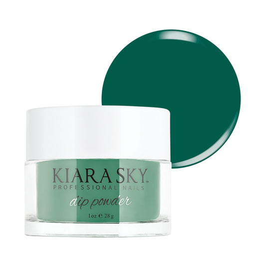 Kiara Sky Dip Powder Green Tones Pretty Fly swatch showing vibrant, long-lasting manicure