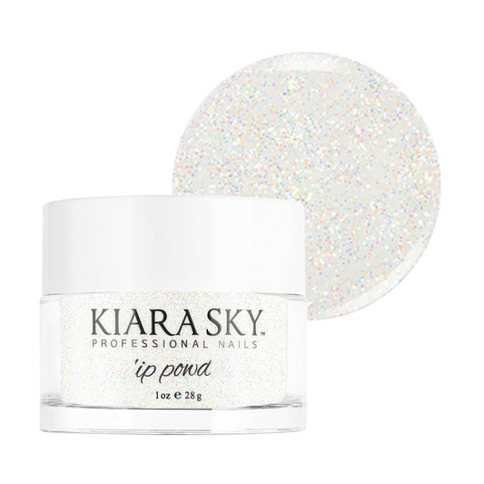 Kiara Sky Iceberg dip powder bottle pour showing crisp white tone for manicure