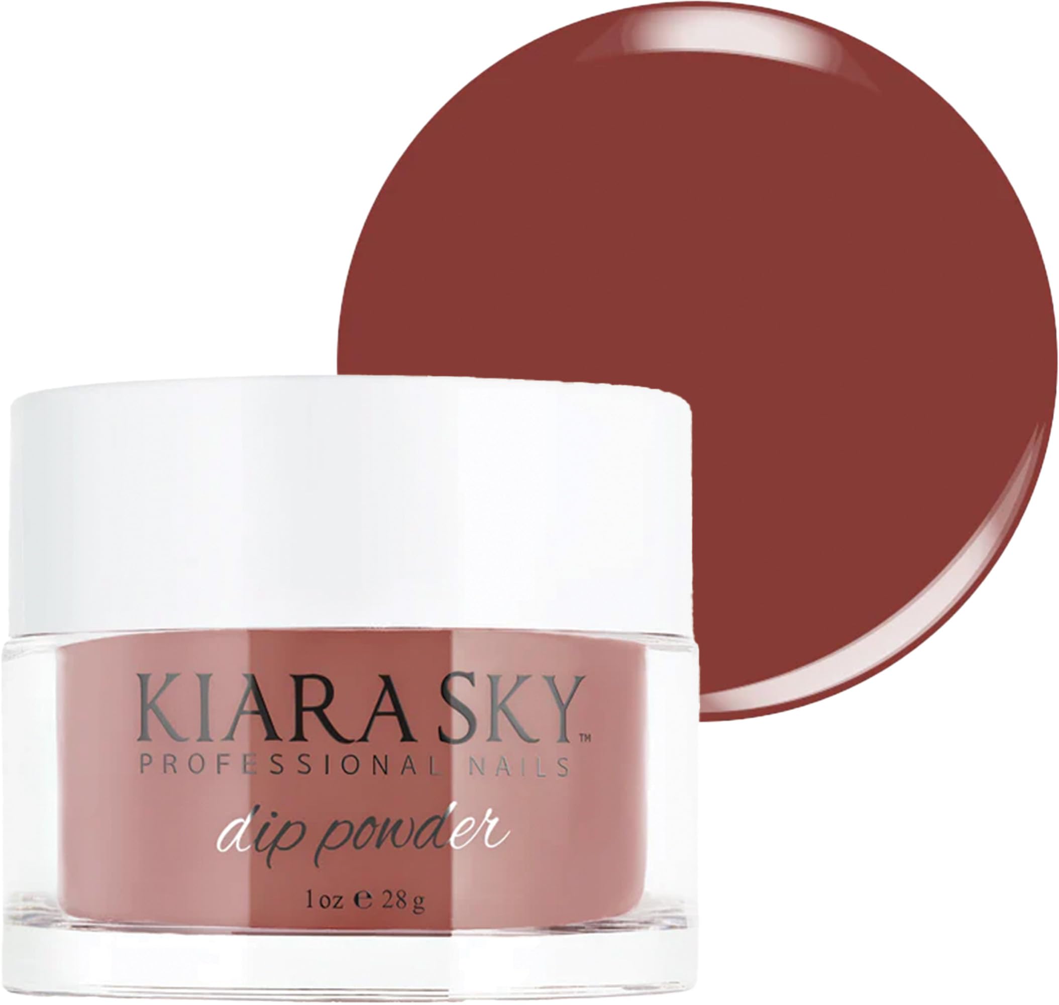 Kiara Sky Marilyn Merlot dip powder bottle swatch in rich brown tones