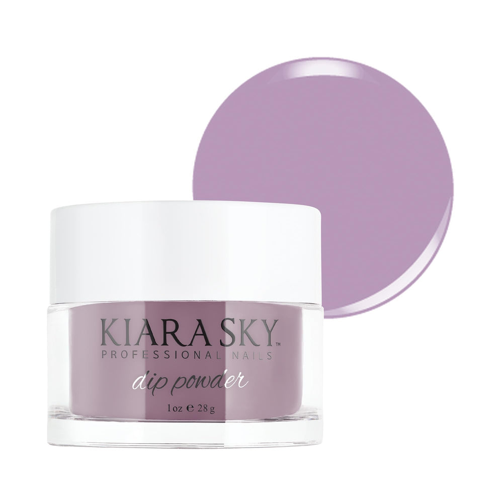 Kiara Sky dip powder warm lavender swatch shows rich purple tones and buildable color.