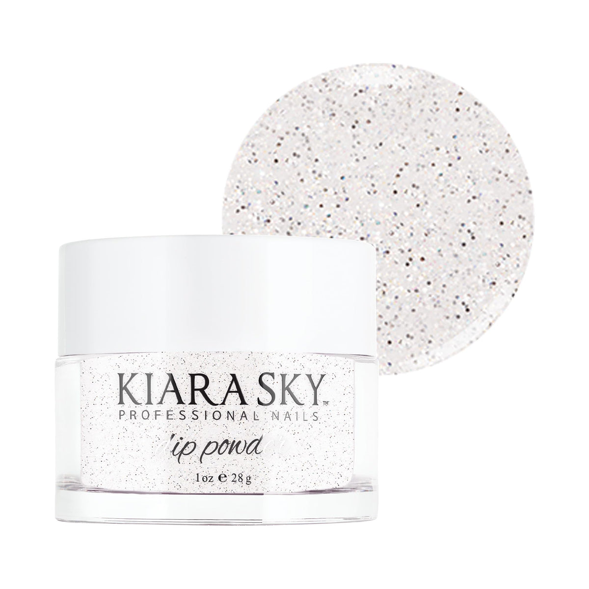 Kiara Sky Masterpiece silver dip powder on nails for a luminous finish.