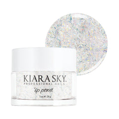 Kiara Sky dip powder Shooting Star jar shows vibrant silver tones for nails.