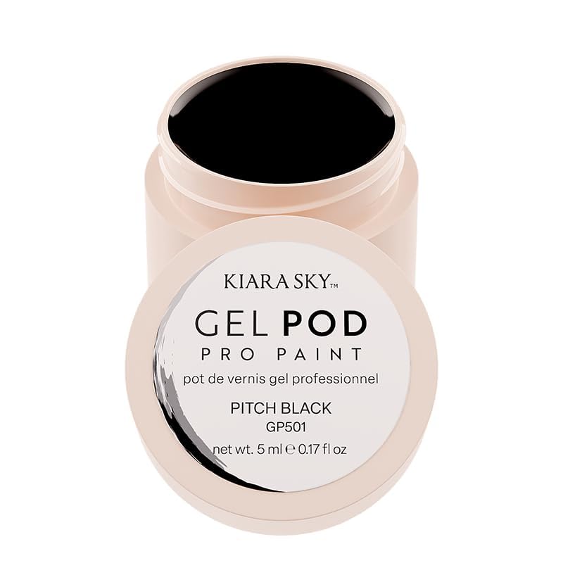 KIARA SKY Pitch Black gel paint bottle close-up for bold nail art.
