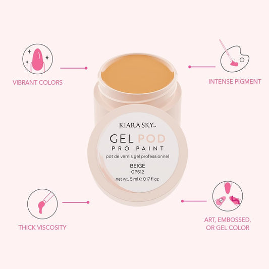 KIARA SKY Beige Gel Paint Pod with rich pigment for bold designs.