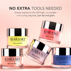 Kiara Sky Glow manicure setup features Retro Pink for daytime looks.