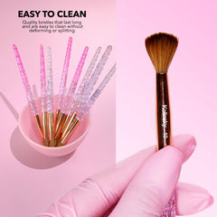 Kiara Sky handcrafted pink brush emphasizes quality and smooth acrylic application
