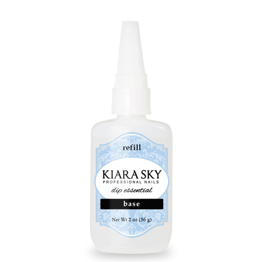 Kiara Sky Liquid Essentials Dip Manicure base coat bottle shown for reliable pre-dip adhesion