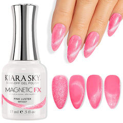 Kiara Sky MagneticFX Pink Luster cat-eye bottle shows vibrant shimmer for bold nails