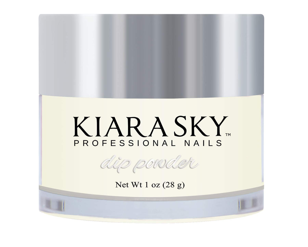 Kiara Sky Money Moves dip powder bottle showing neon green shade for durable nails