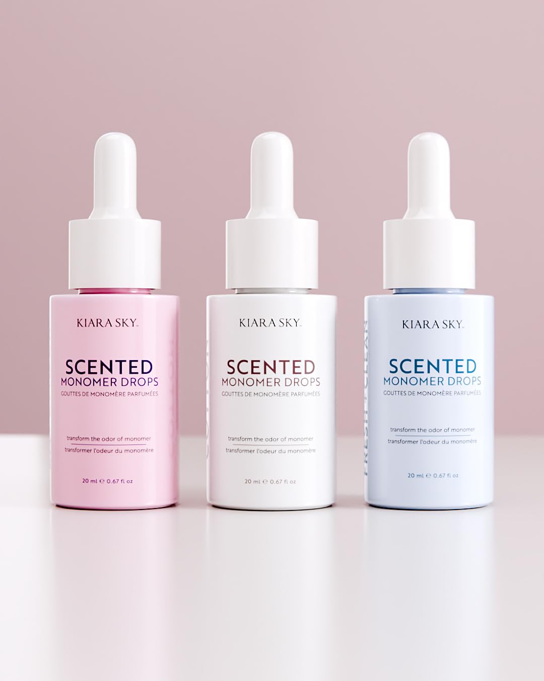 KIARA SKY Monomer Scented Drops packaging closeup showcasing compact travel-friendly design