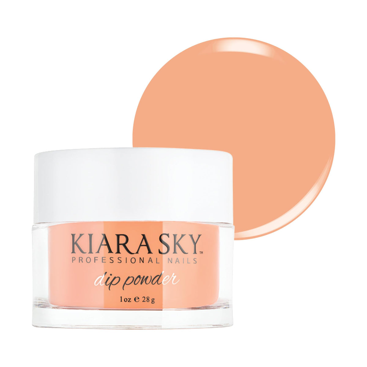 Kiara Sky nude tone dip powder 1oz bottle close-up for natural-looking nails.
