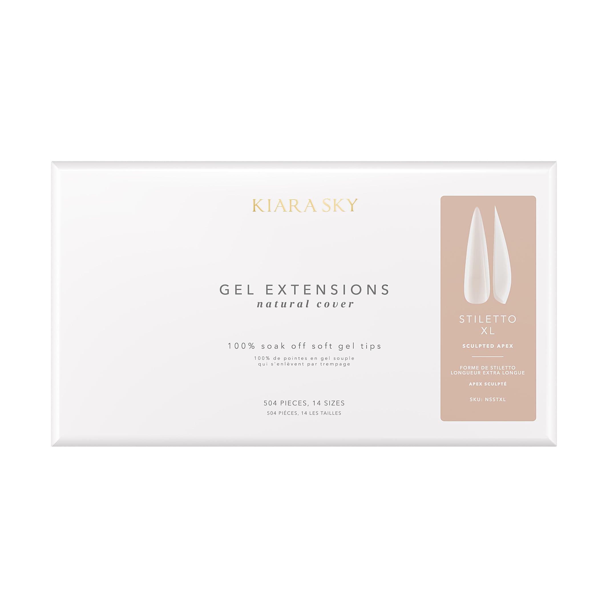 Kiara Sky natural cover gel tips in stiletto XL create a seamless base for nude shades