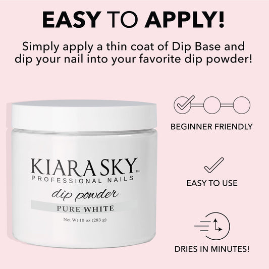 Kiara Sky Pure White dip powder base for flawless color layering and smooth application