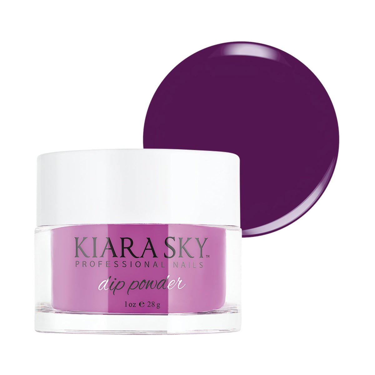 Kiara Sky Royal Purple dip powder 1oz bottle for durable color and easy application.