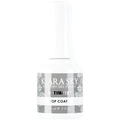Kiara Sky Ultimate Gel Top Coat 15ml bottle delivers long wear and a high-gloss finish.