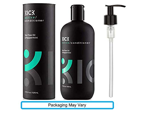Kick Mens Conditioner Tea Tree cap closeup emphasizes 17oz bottle size.