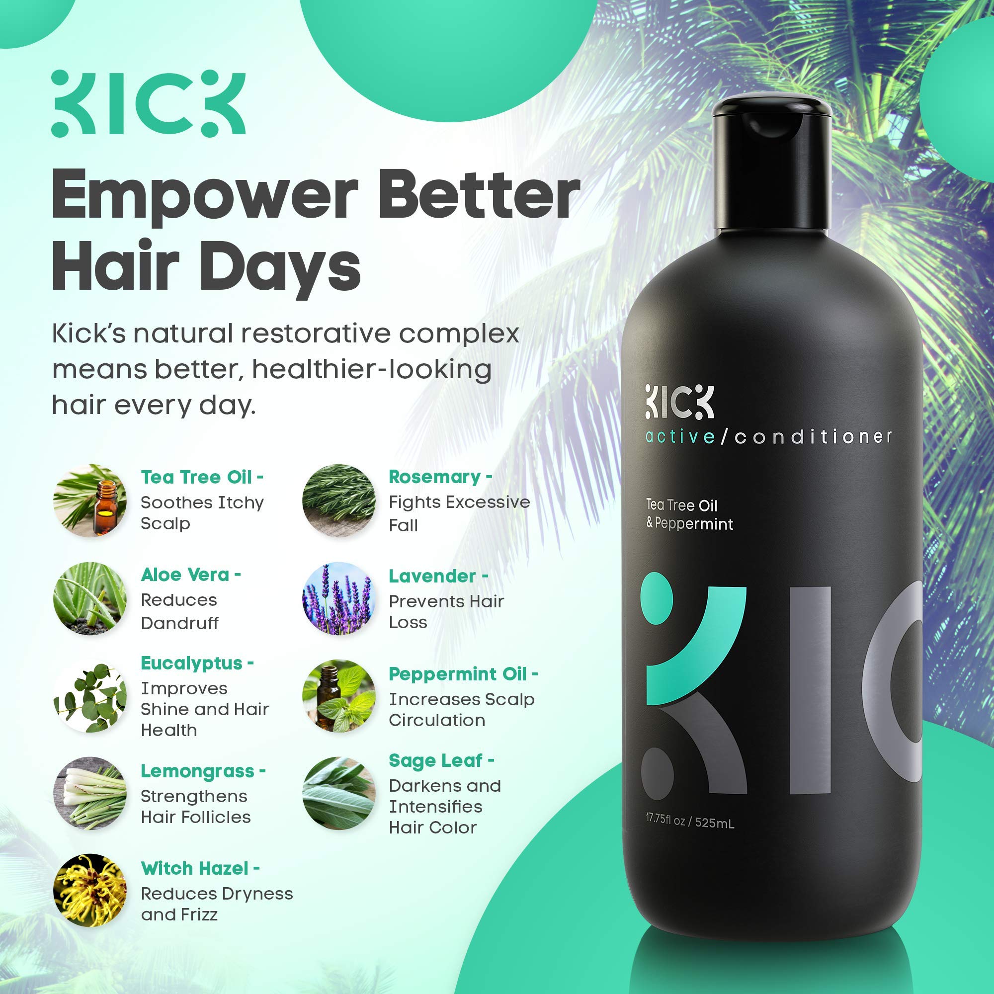 Kick Mens Conditioner Tea Tree hair soft shine after use.