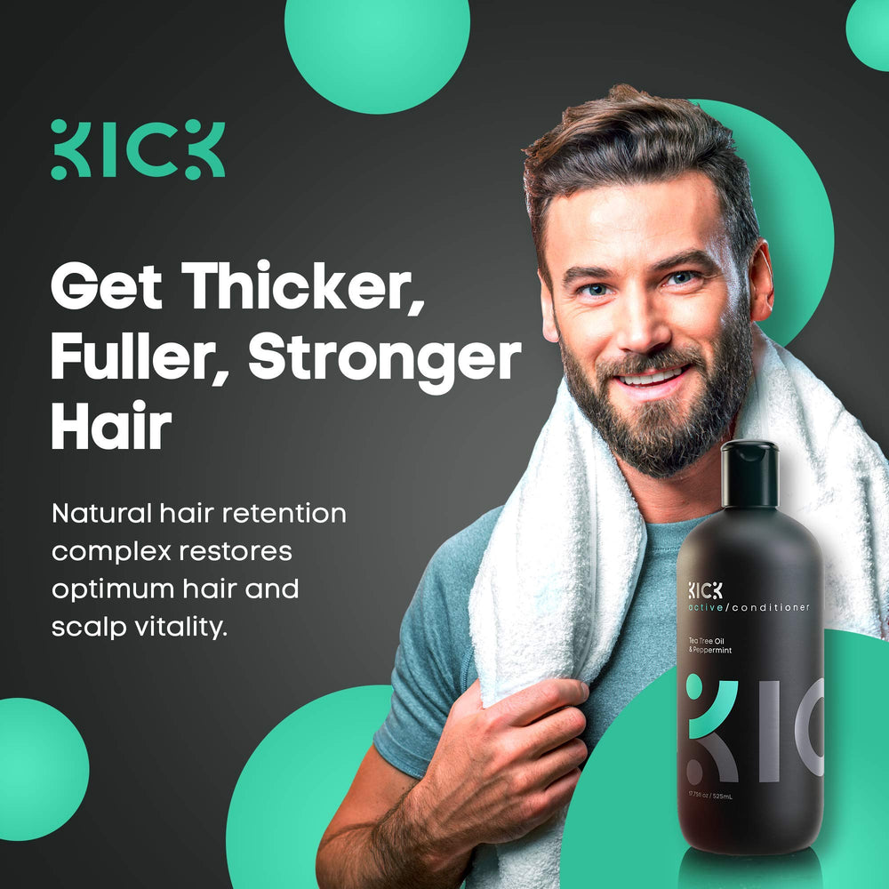 Kick Mens Conditioner Tea Tree lather action shows rich foam for scalp coverage.