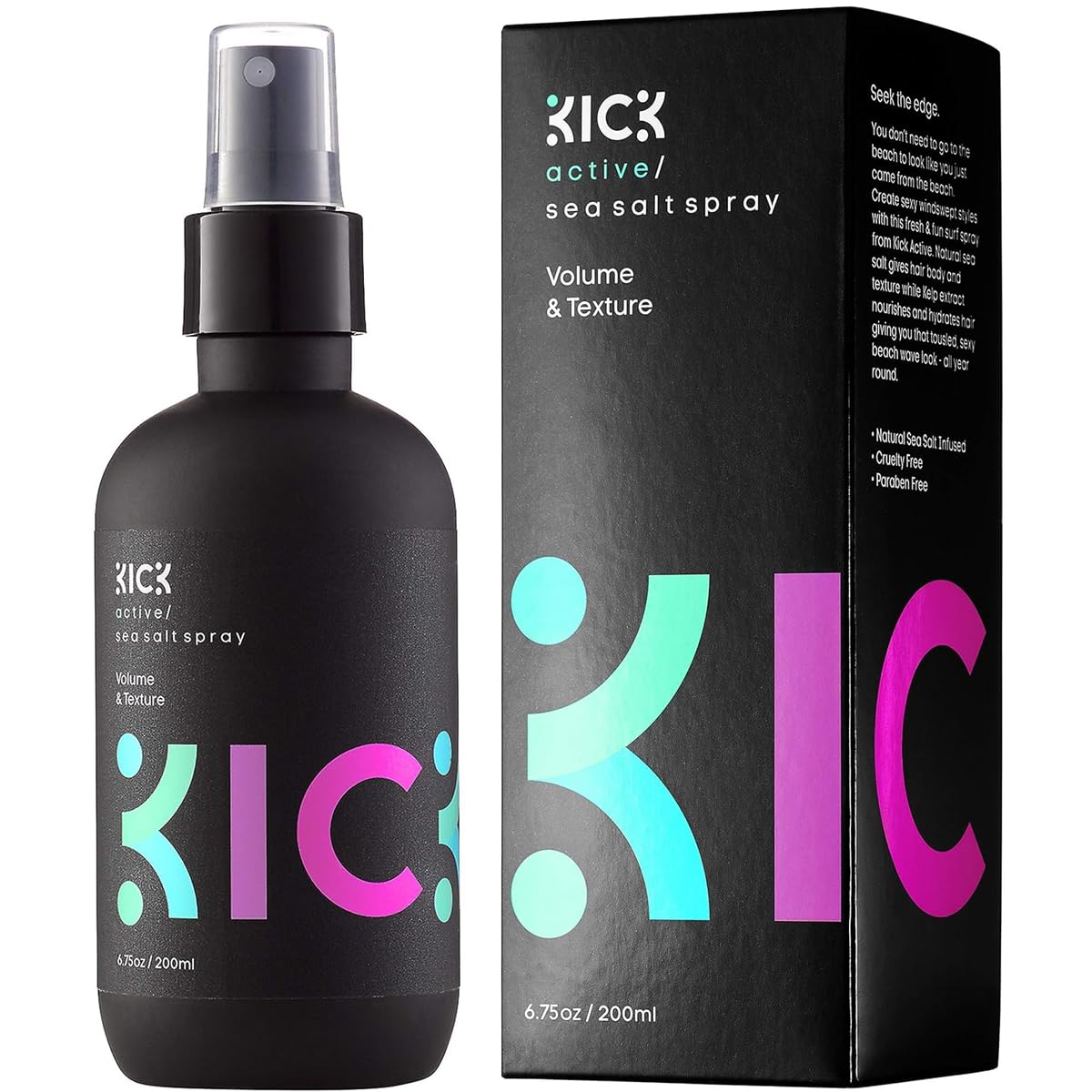 Kick Sea Salt Spray bottle front image for beach-ready texture.