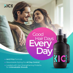 Kick Sea Salt Spray hands applying texture for a tousled look.