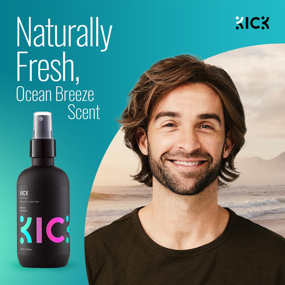 Kick Sea Salt Spray textured hair with natural waves and volume.