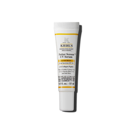 Kiehl's Better Screen UV Serum bottle in glass packaging for portable sun protection