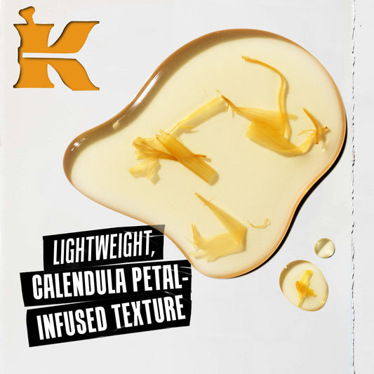 Kiehl's Calendula toner on cotton pad used to calm skin.