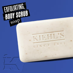 Kiehl's Ultimate Man Body Scrub packaging shows natural exfoliants and invigorating scent.