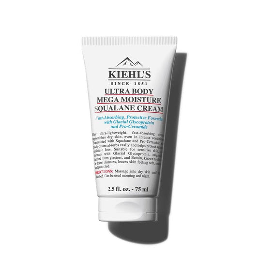 Kiehl's Ultra Body Barrier Repair Cream bottle shows fast absorption and deep hydration.
