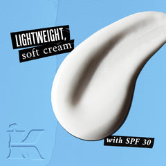 Texture close-up shows lightweight hydration and smooth, non-greasy finish.