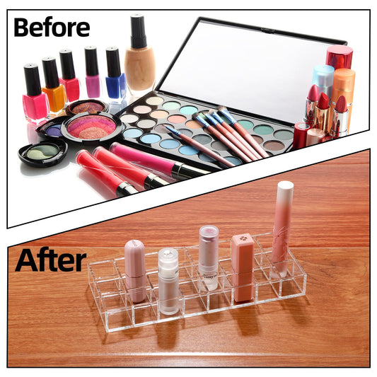 Kigley acrylic lip gloss holder with 24 slots keeps lip products organized
