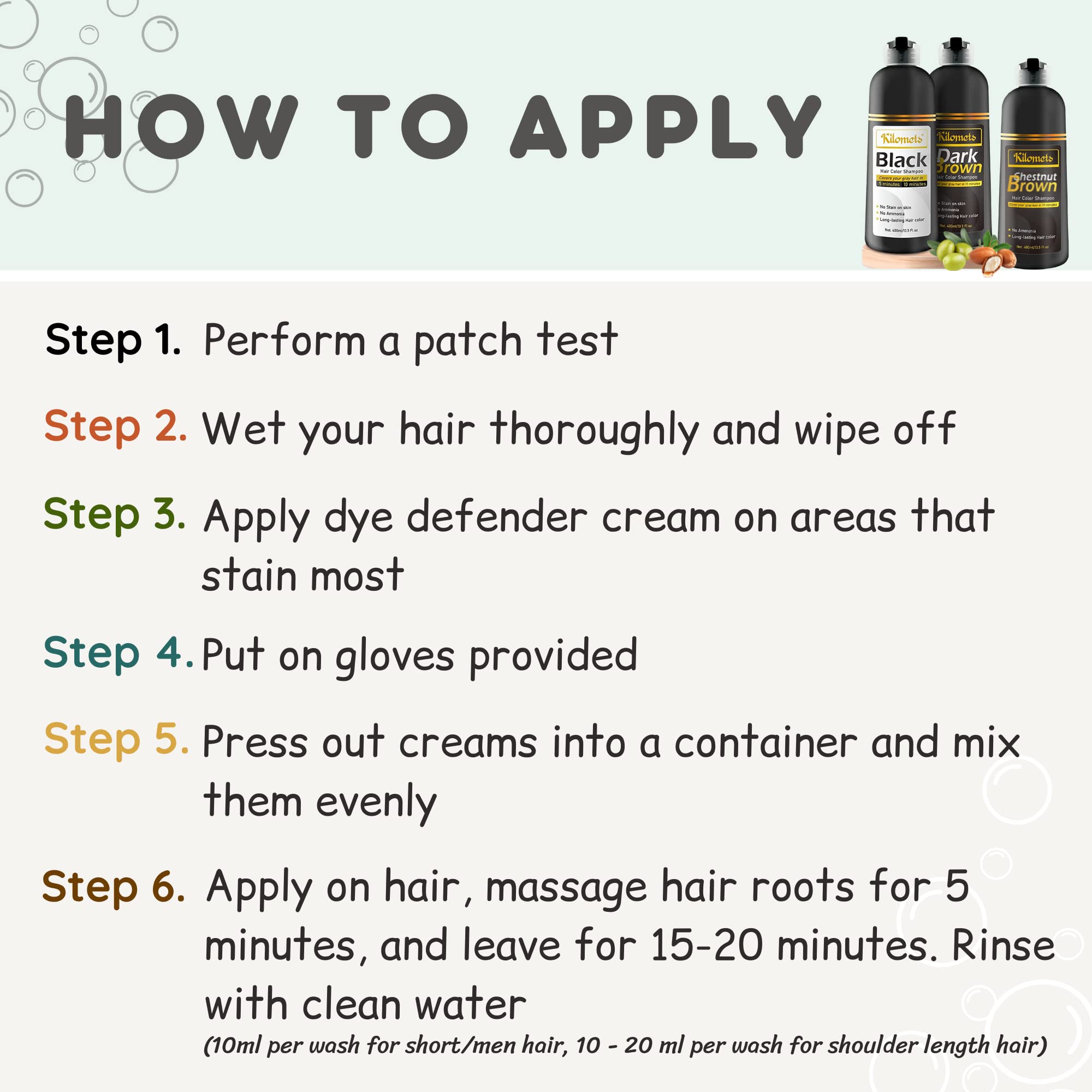 Kilomets Black Hair Dye Shampoo after washing shows lasting shine.