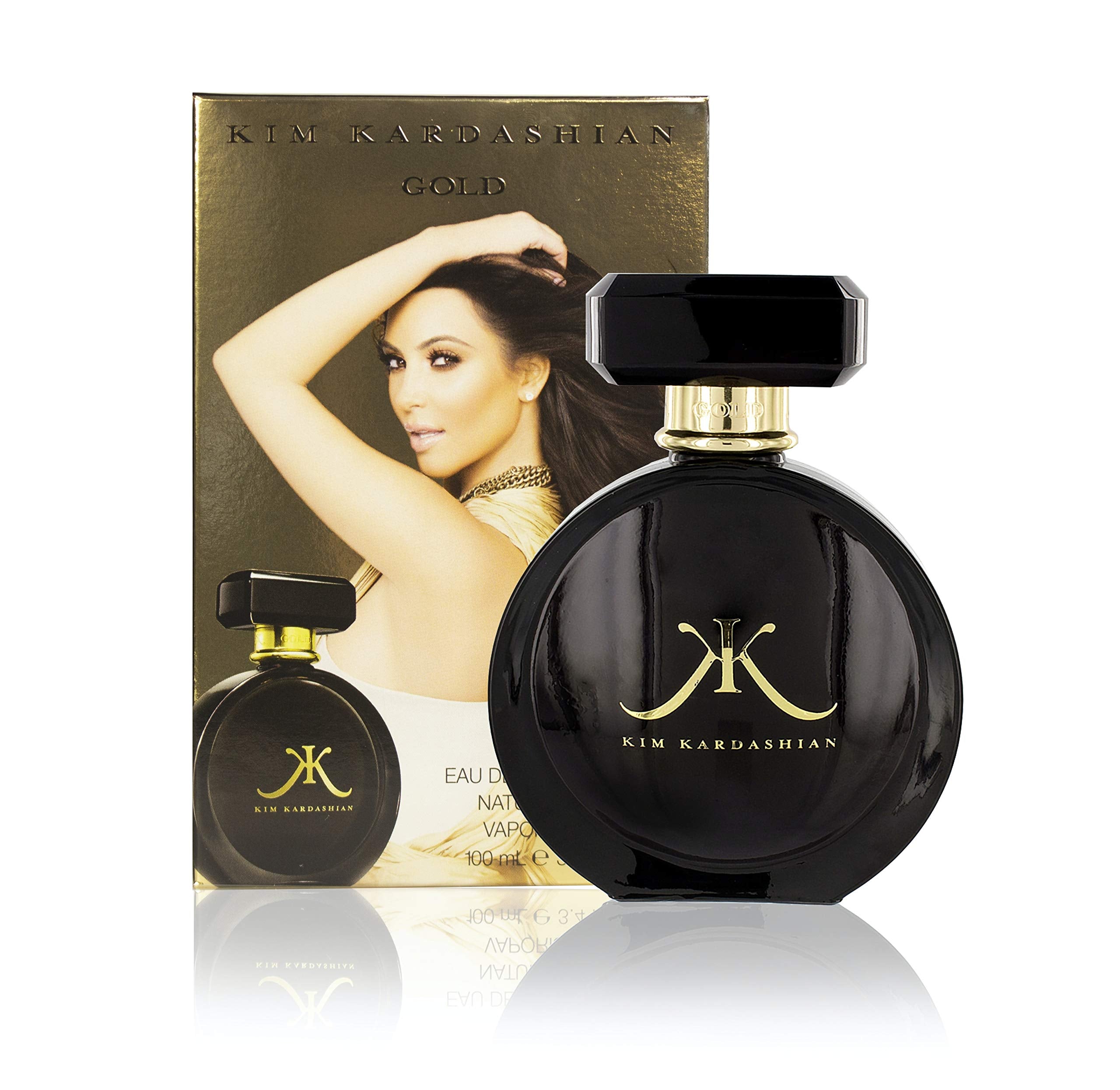 Kim Kardashian Gold EDP bottle glows with golden tones for elegant evenings.