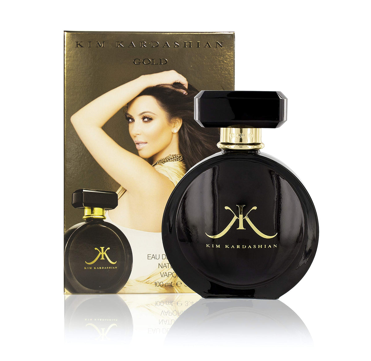 Kim Kardashian Gold EDP bottle glows with golden tones for elegant evenings.