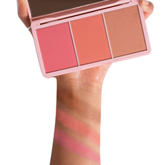 KimChi Chic Cheeky 3Some palette dusty rose shade swatches for a warm glow.
