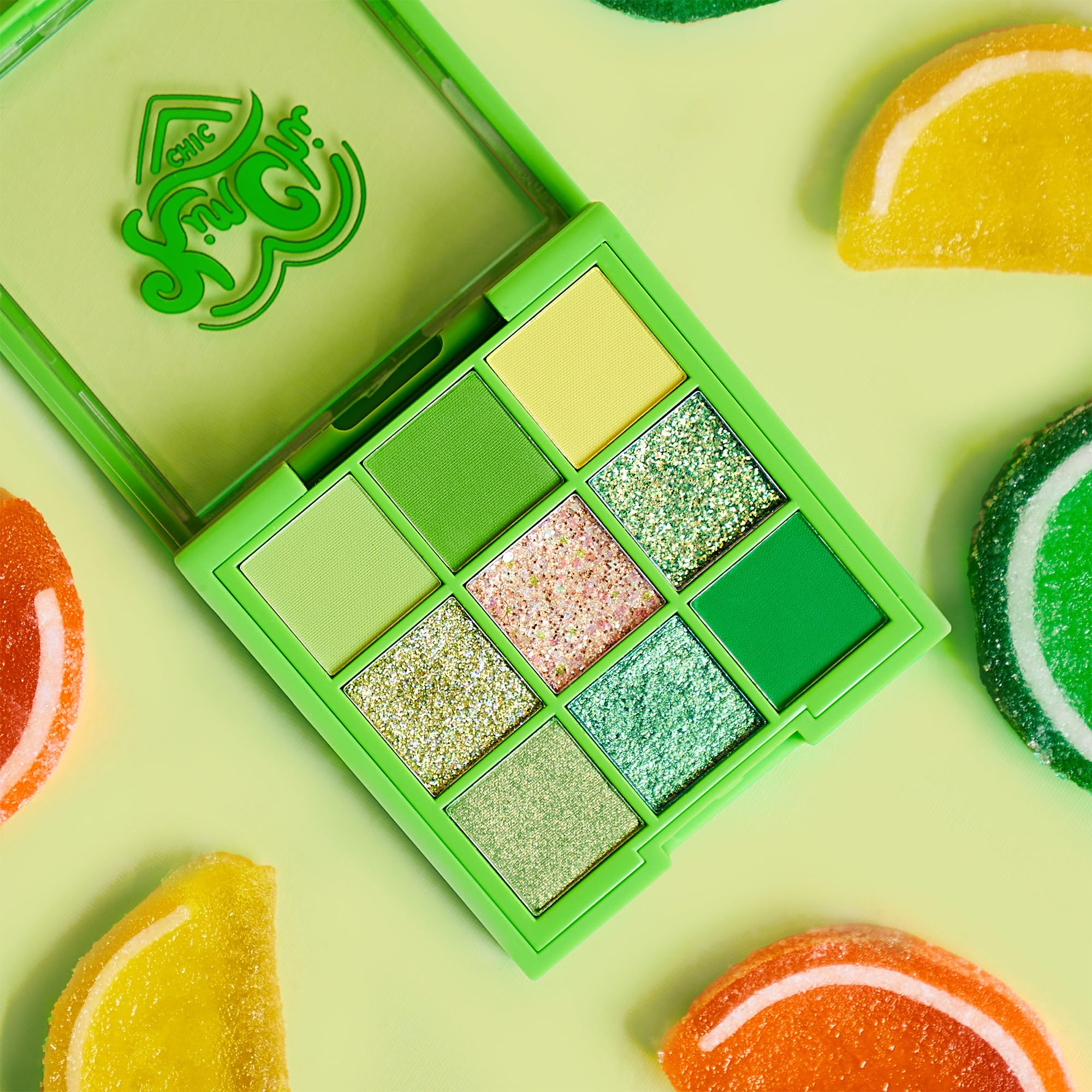 Kimchi Chic Citrus Queen 03 Lime shimmer shades capture light with radiant glow.