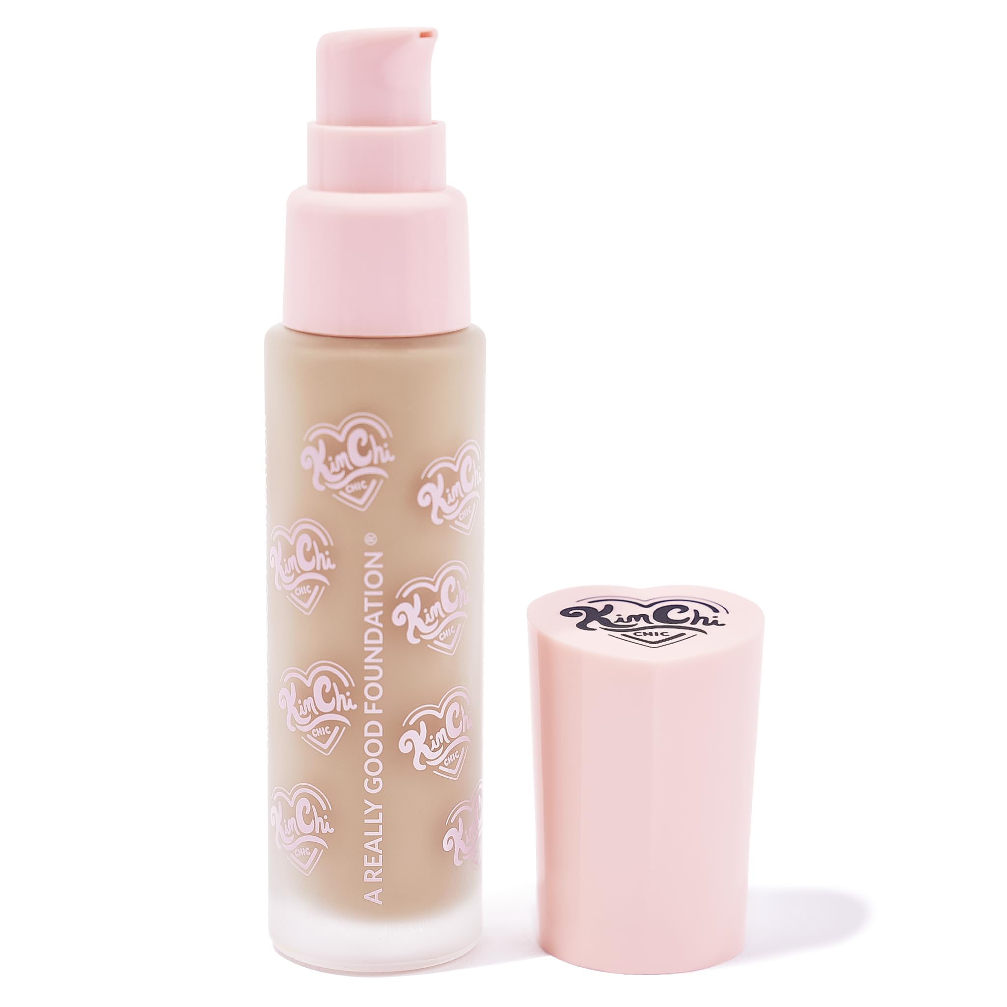Kimchi Chic foundation bottle cap closeup shows secure cap and travel-friendly design.