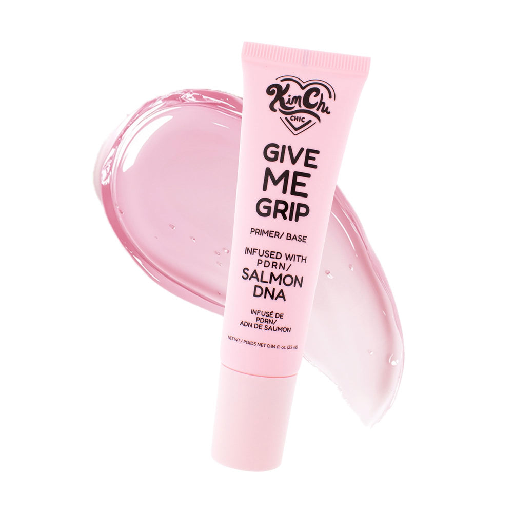 Kimchi Chic Give Me Grip bottle closeup highlights long-wear grip formula.