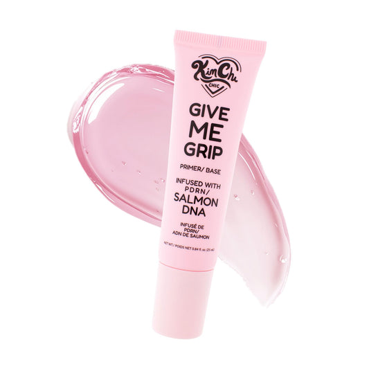 Kimchi Chic Give Me Grip bottle closeup highlights long-wear grip formula.