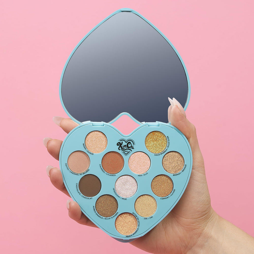 Kimchi Chic Spinning Hearts Love Eyeshadow palette helps crease and lid definition with mattes.